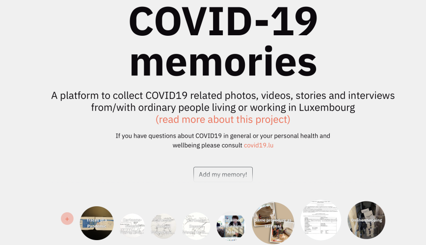 Screenshot of Covid19 memories website