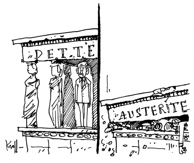Press cartoon by Pierre Kroll on the Greece crisis